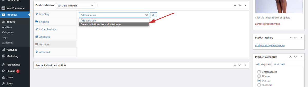 Adding a Variable product in WooCommerce Variations 1