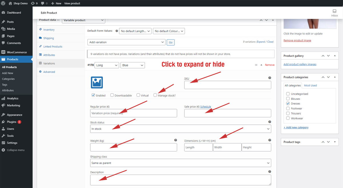 Adding a Variable product in WooCommerce final