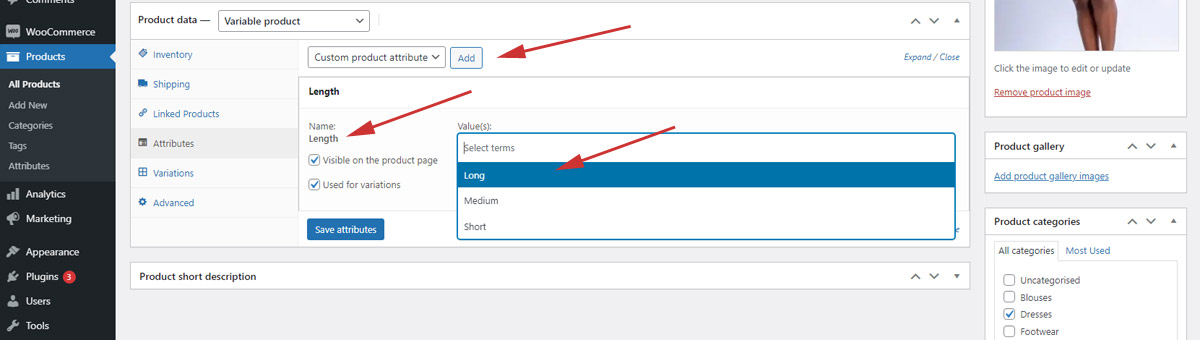 Adding product attribute from menu Adding product attribute from menu