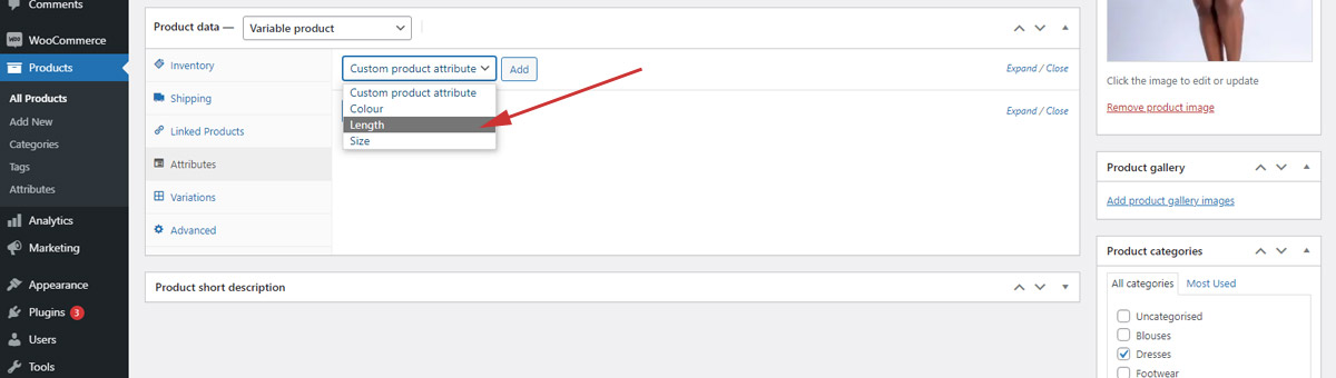 Product attribute from menu Product attribute from menu